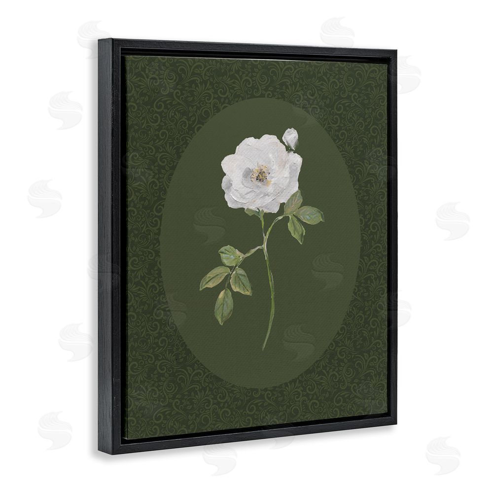 Sally Swatland Emerald & White Oval Rose Black Floating Frame Canvas Wall Art Print
