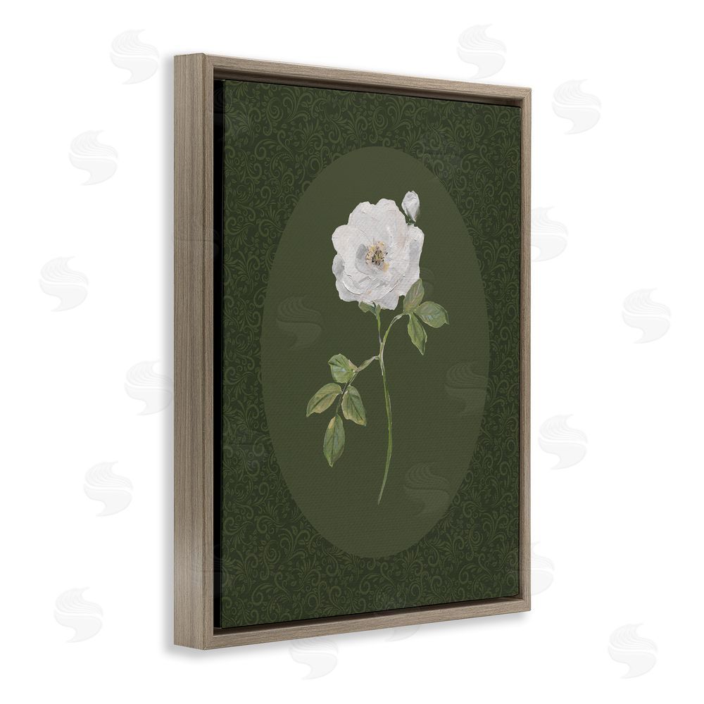 Sally Swatland Emerald & White Oval Rose Brown Floating Frame Canvas Wall Art Print