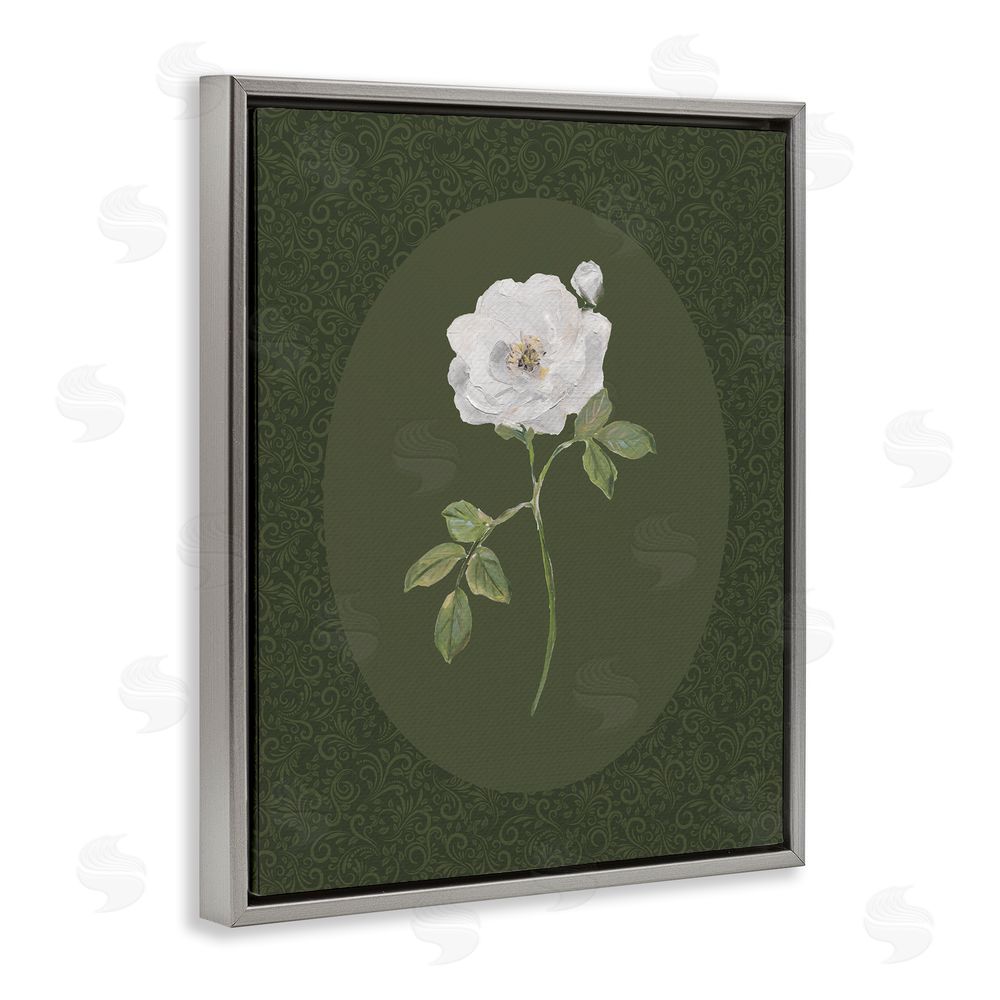 Sally Swatland Emerald & White Oval Rose Gray Floating Frame Canvas Wall Art Print