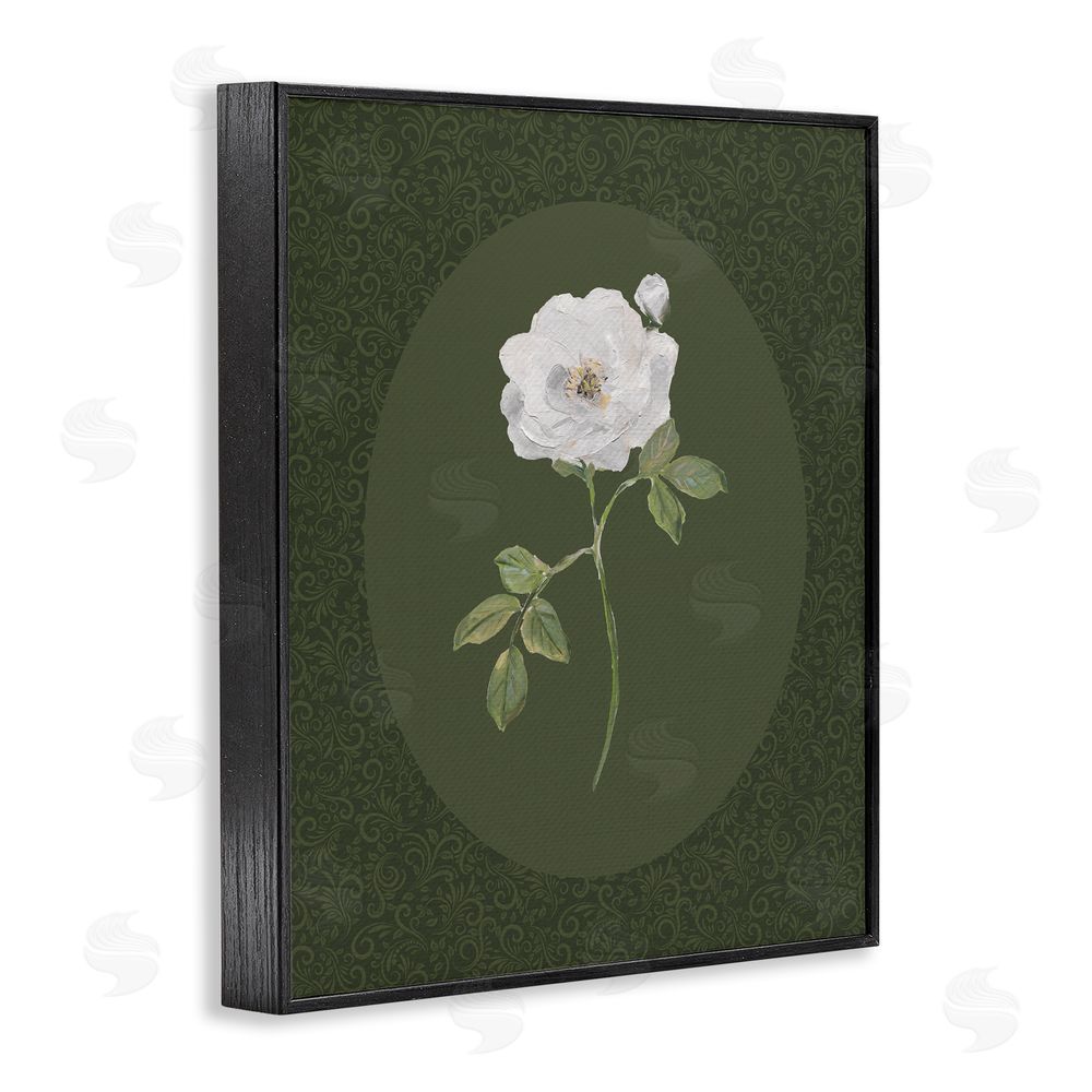 Sally Swatland Emerald & White Oval Rose Black Framed Giclee Wall Art Print