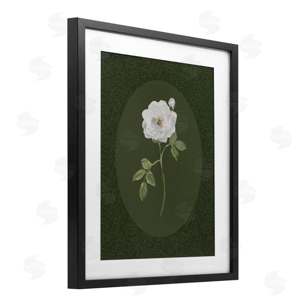 Sally Swatland Emerald & White Oval Rose Black Framed Print Under Glass Wall Art