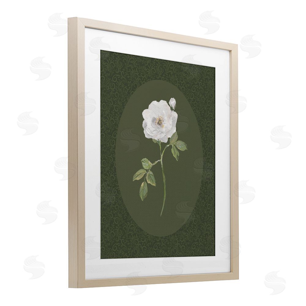 Sally Swatland Emerald & White Oval Rose Brown Framed Print Under Glass Wall Art