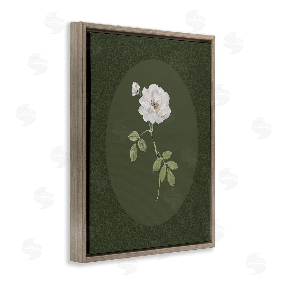 Sally Swatland White Rose on Emerald Brown Floating Frame Canvas Wall Art Print