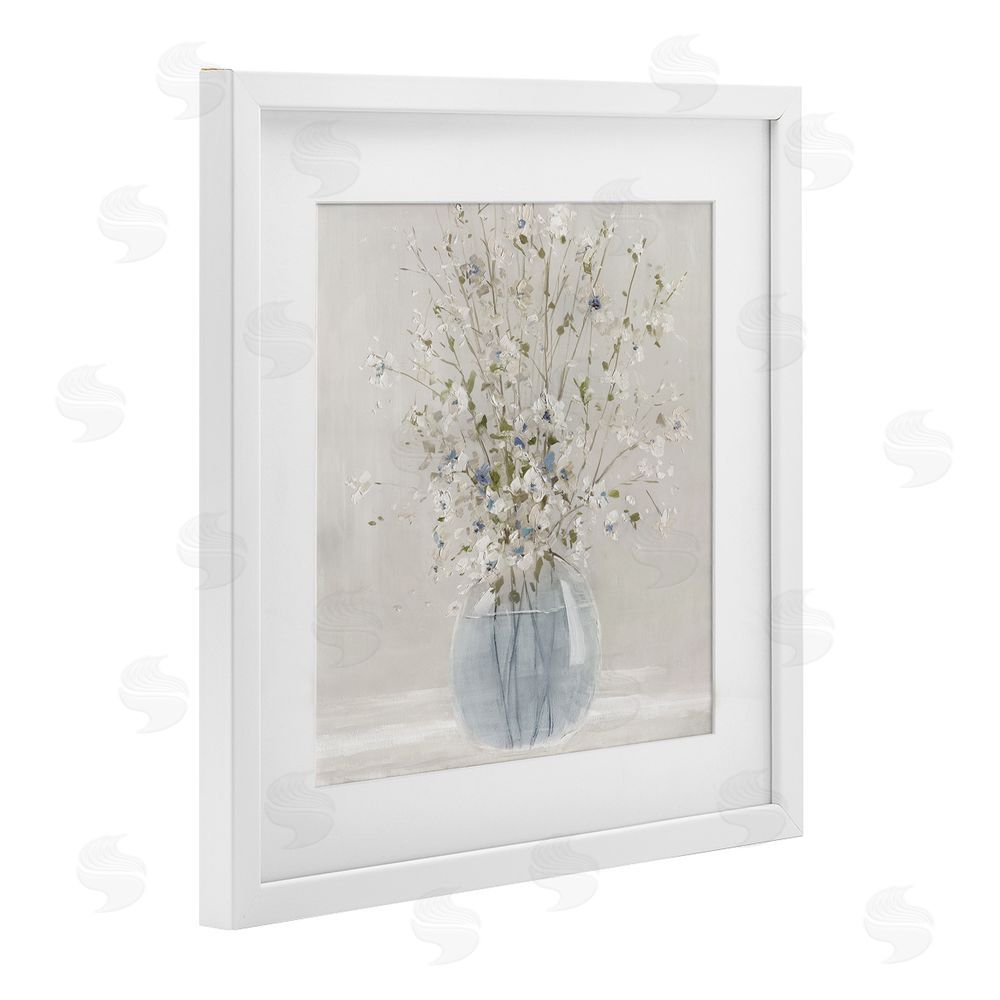 Carol Robinson Serene Glass Vase Bouquet White Framed Print Under Glass Wall Art
