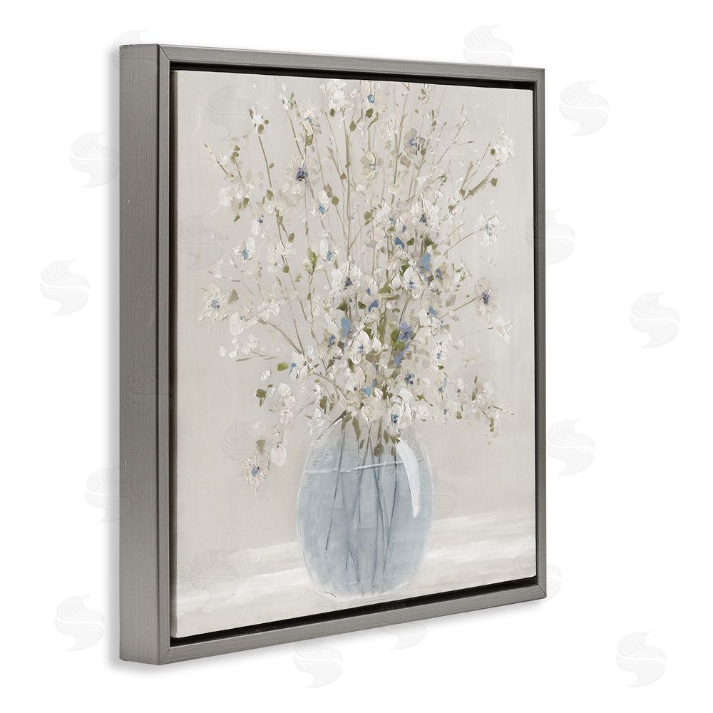 Carol Robinson Subtle Glass Vase Bouquet Gray Floating Frame Canvas Wall Art Print