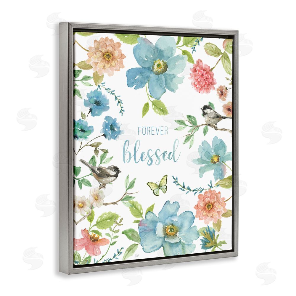 Nan Forever Blessed Pink & Blue Gray Floating Frame Canvas Wall Art Print