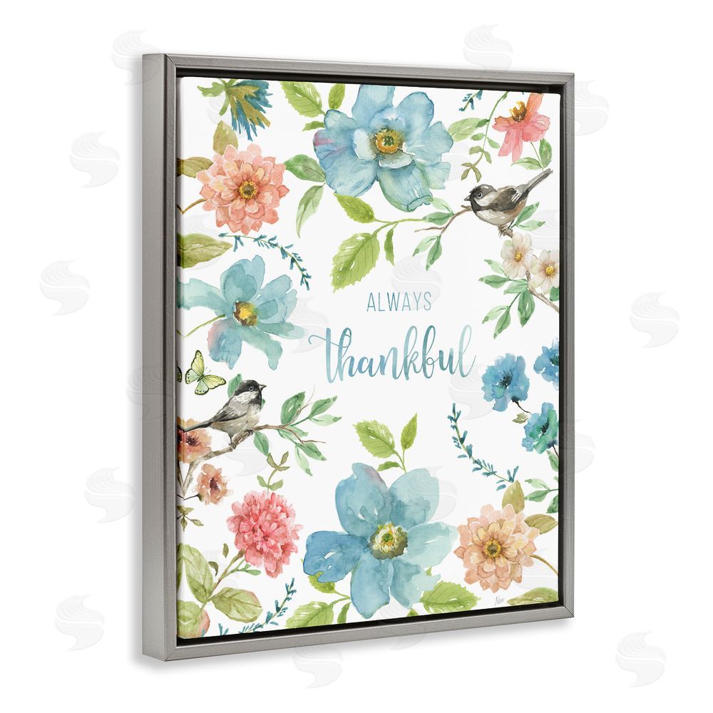 Nan Always Thankful Pink & Blue Gray Floating Frame Canvas Wall Art Print