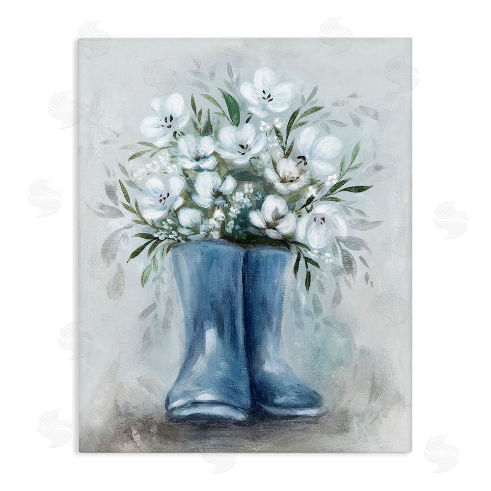 Kristen Brockmon Botanical Bouquet in Blue Boots Stretched Canvas Wall Art Print