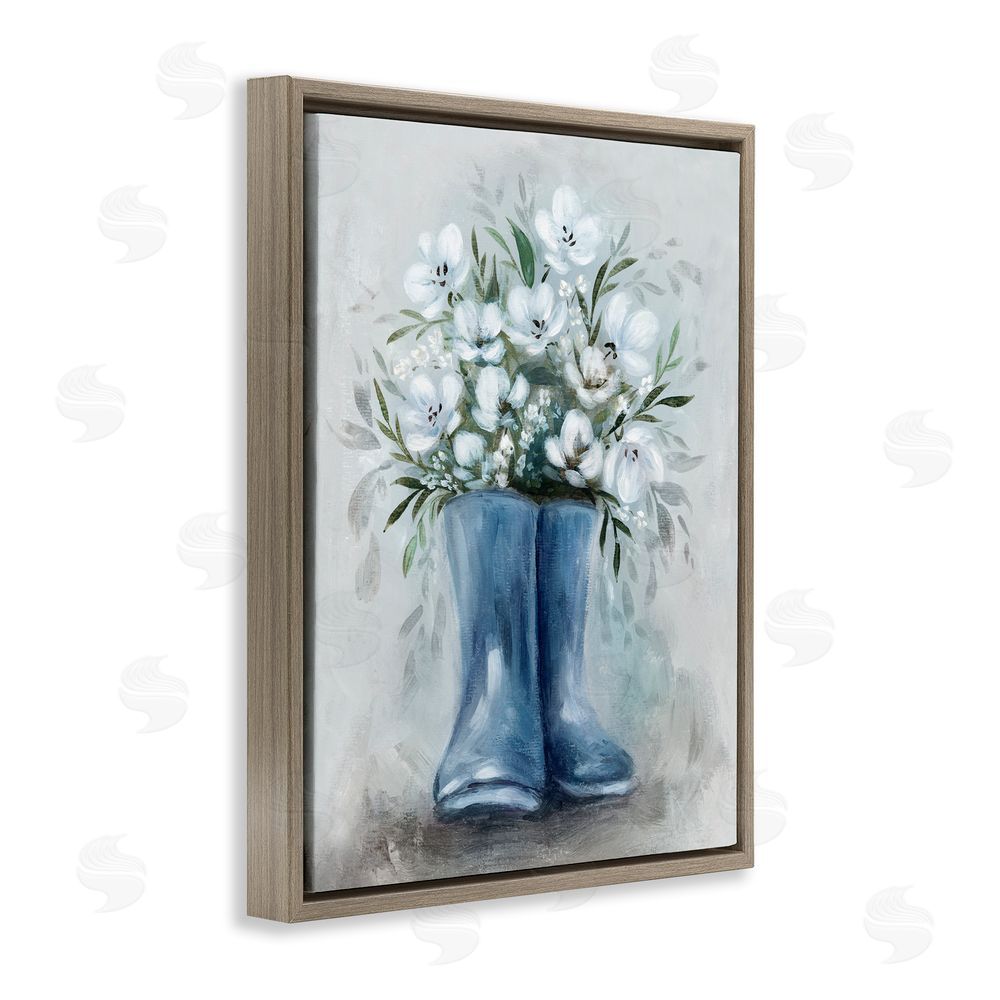 Kristen Brockmon Botanical Bouquet in Blue Boots Brown Floating Frame Canvas Wall Art Print