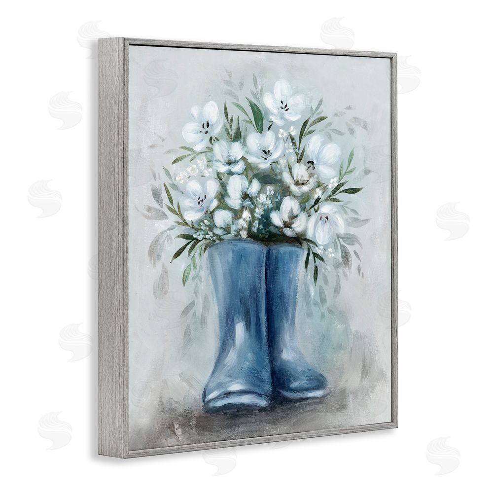 Kristen Brockmon Botanical Bouquet in Blue Boots Gray Framed Giclee Wall Art Print