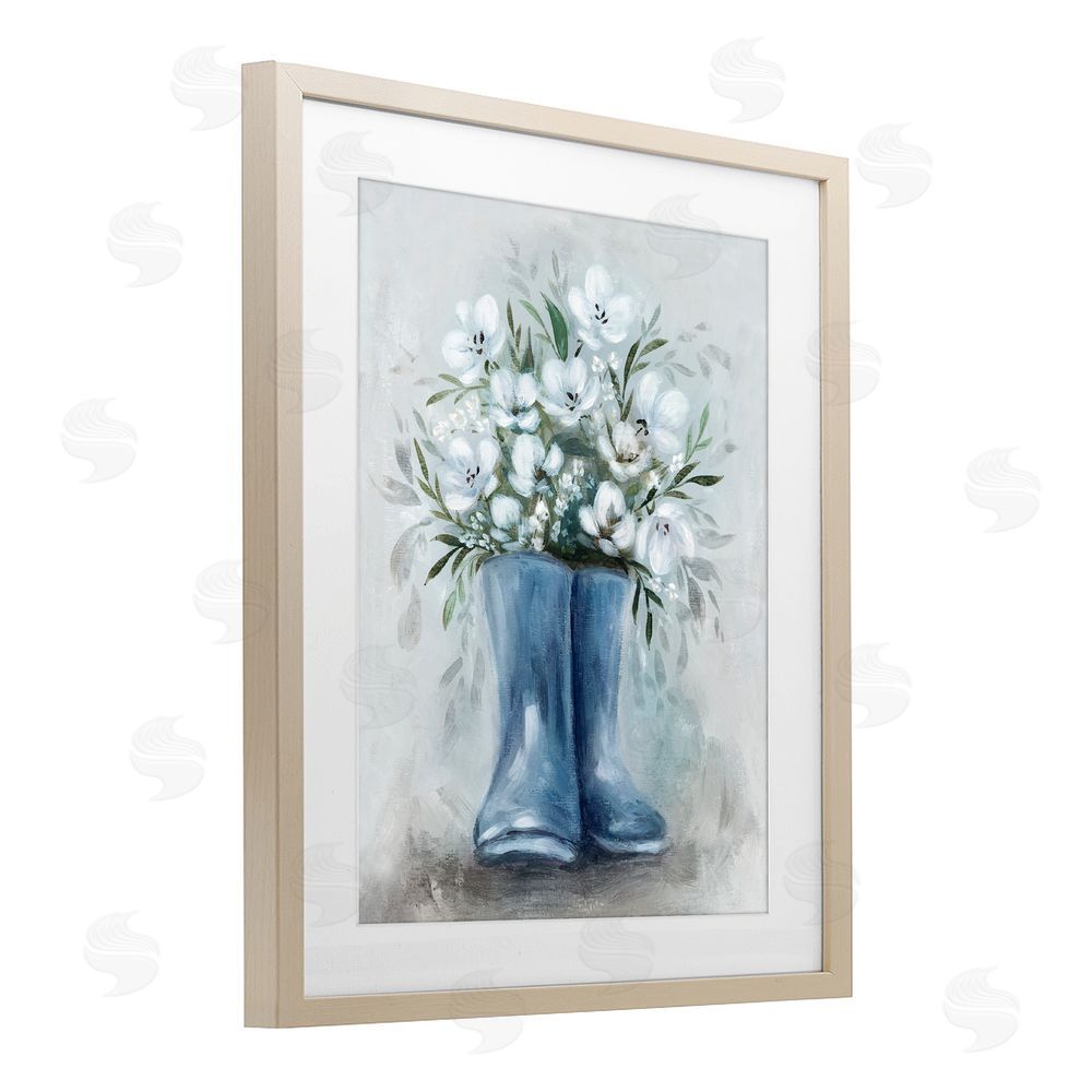Kristen Brockmon Botanical Bouquet in Blue Boots Brown Framed Print Under Glass Wall Art