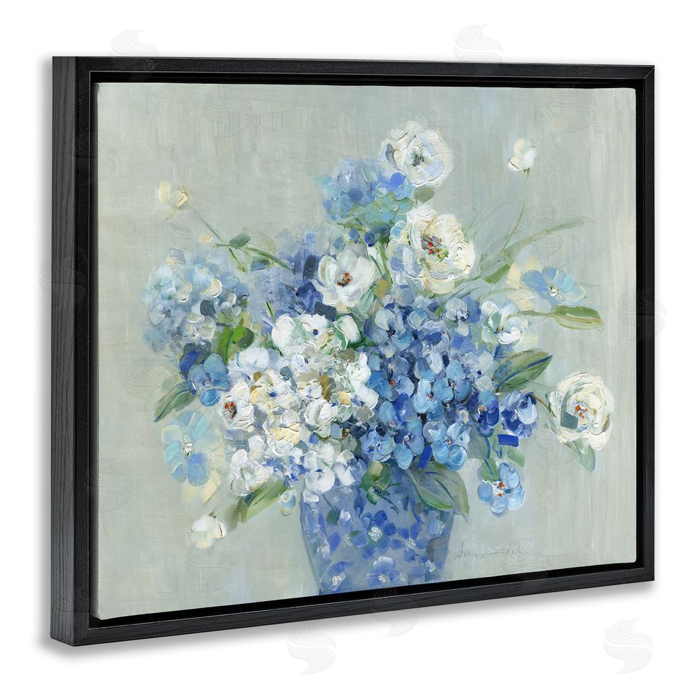 Sally Swatland Serene Blue And White Bouquet Black Floating Frame Canvas Wall Art Print