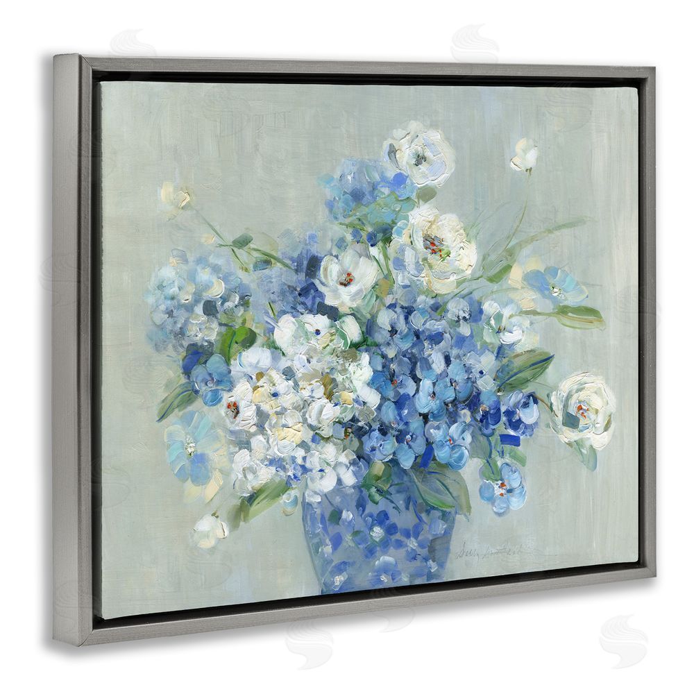 Sally Swatland Serene Blue And White Bouquet Gray Floating Frame Canvas Wall Art Print