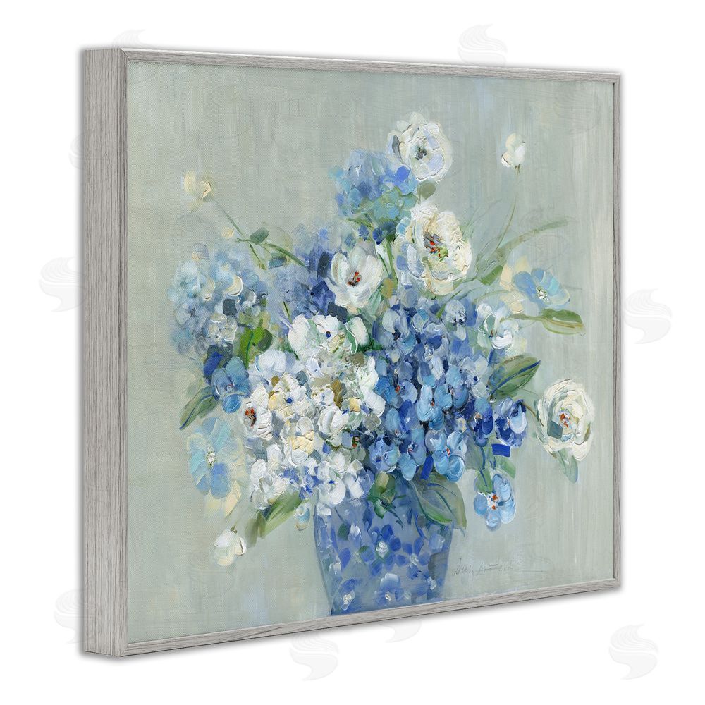 Sally Swatland Serene Blue And White Bouquet Gray Framed Giclee Wall Art Print