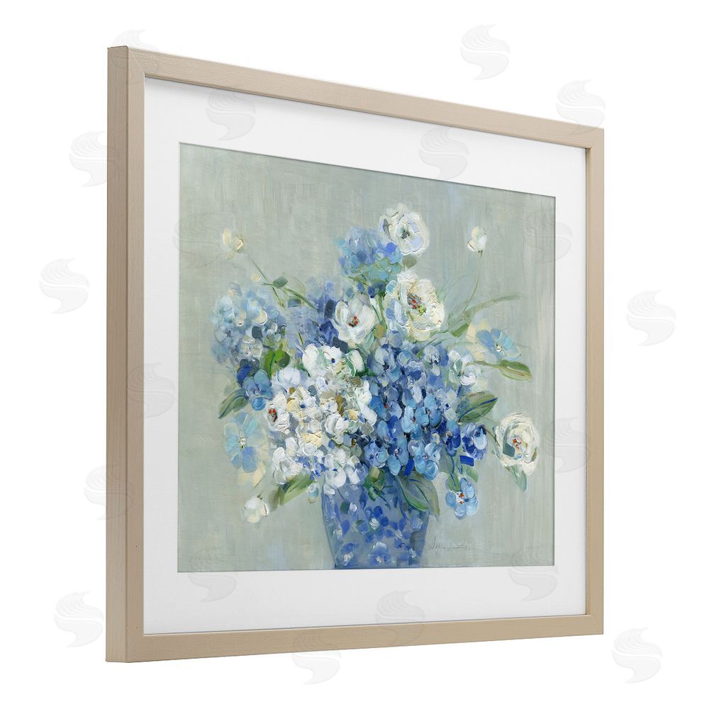 Sally Swatland Serene Blue And White Bouquet Brown Framed Print Under Glass Wall Art