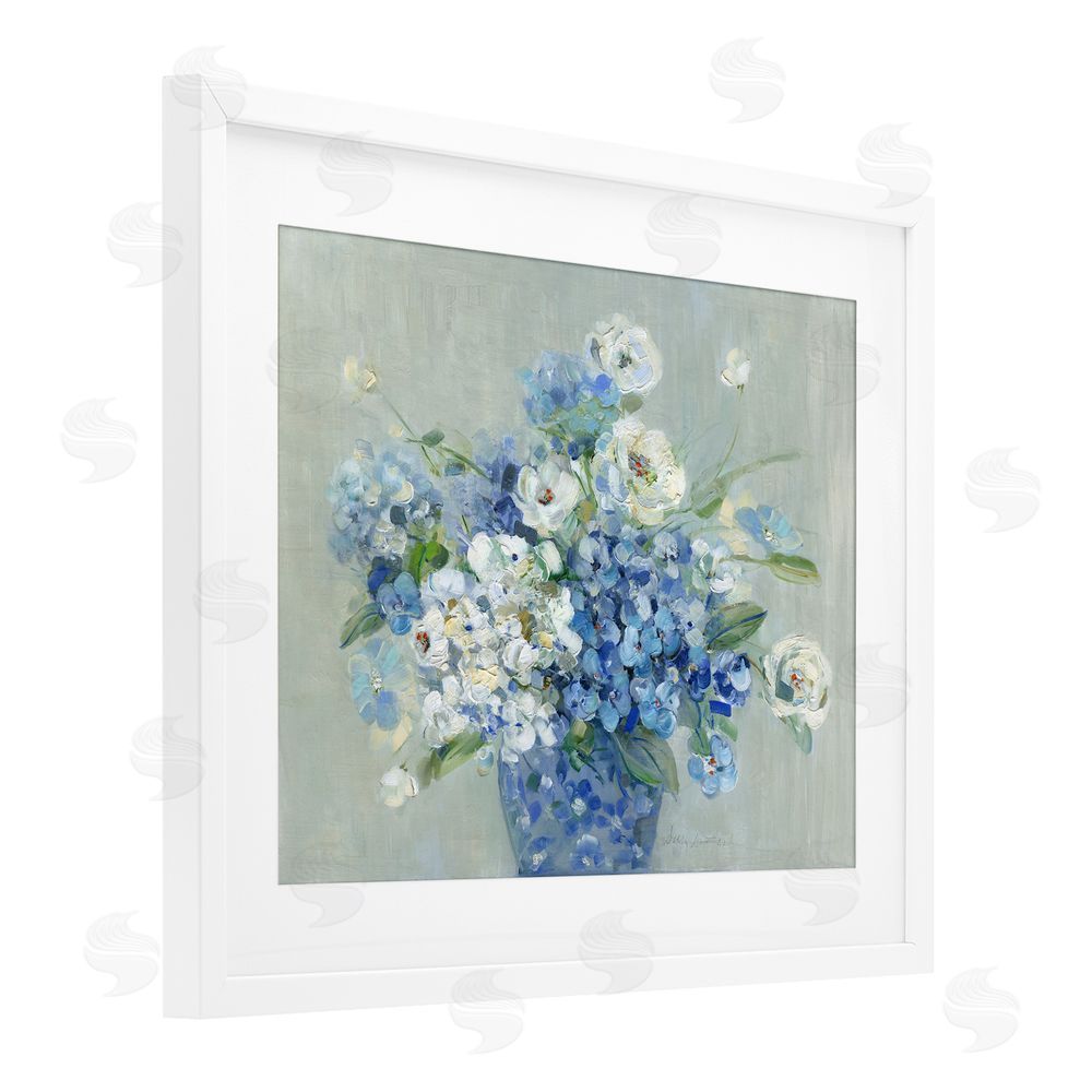 Sally Swatland Serene Blue And White Bouquet White Framed Print Under Glass Wall Art