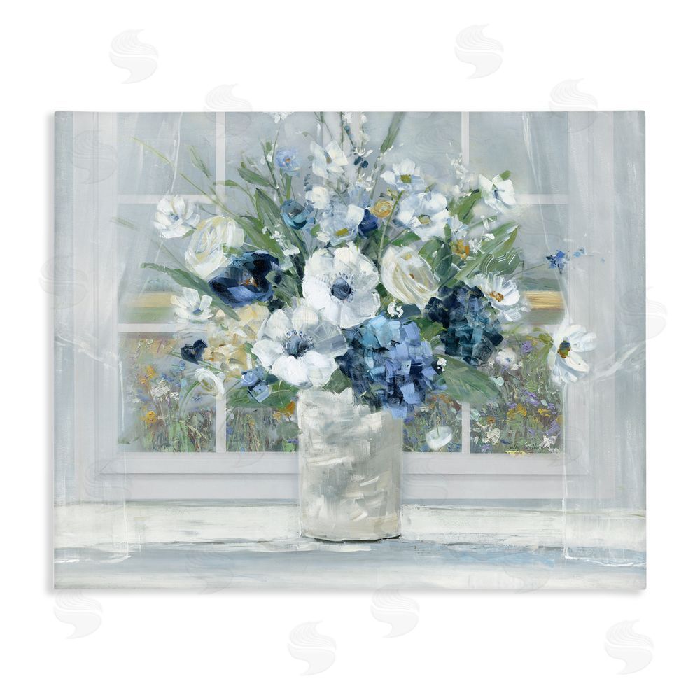 Sally Swatland Blue Hydrangea & Anemone Bouquet Stretched Canvas Wall Art Print