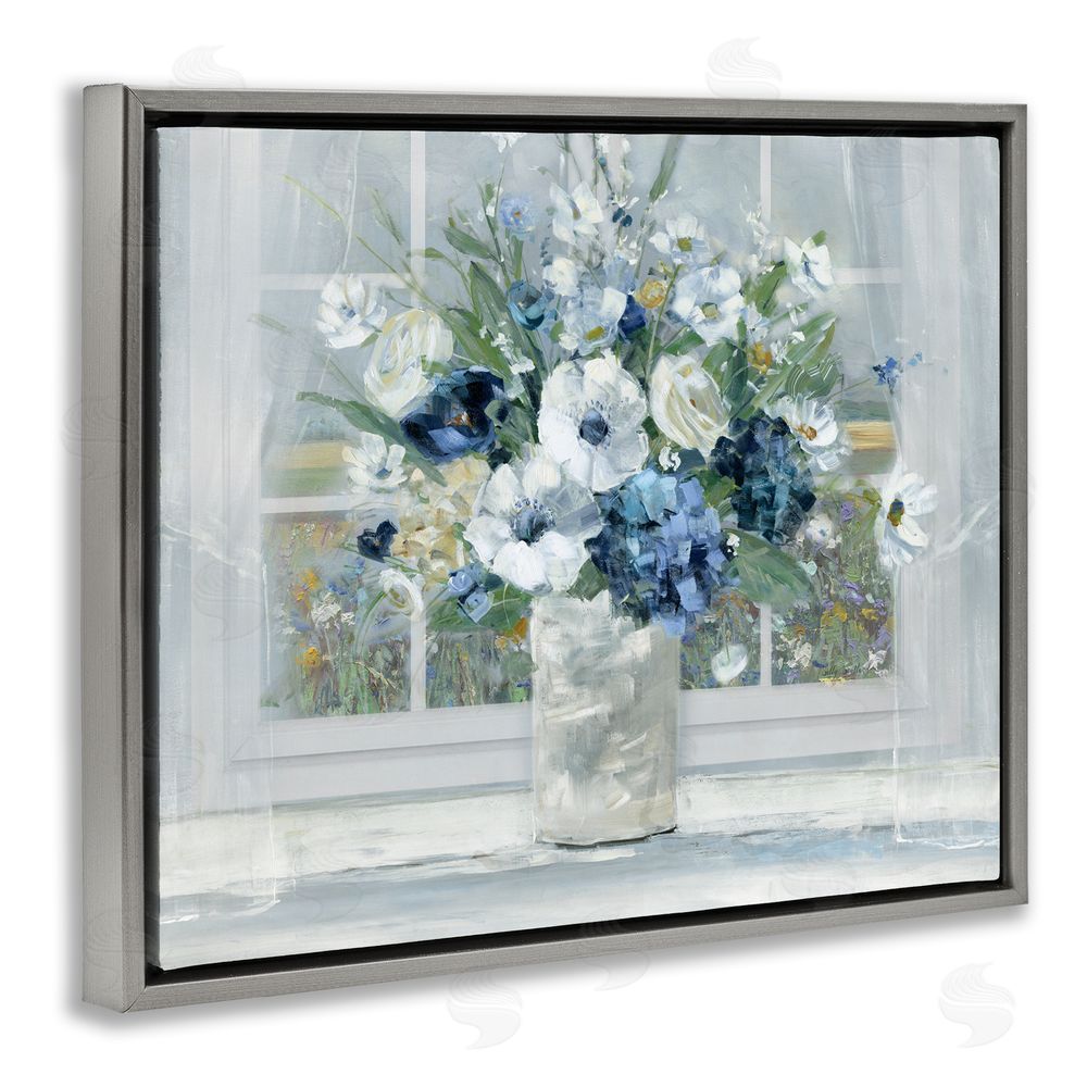 Sally Swatland Blue Hydrangea & Anemone Bouquet Gray Floating Frame Canvas Wall Art Print