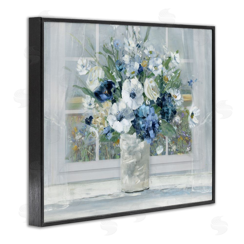 Sally Swatland Blue Hydrangea & Anemone Bouquet Black Framed Giclee Wall Art Print