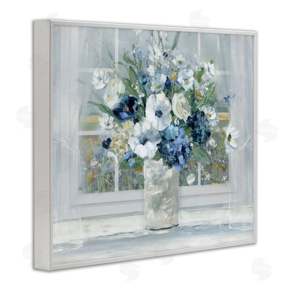 Sally Swatland Blue Hydrangea & Anemone Bouquet White Framed Giclee Wall Art Print