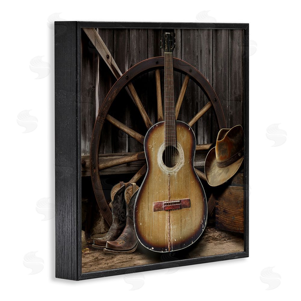 CAD Designs Rustic Western Guitar with Hat Black Framed Giclee Wall Art Print