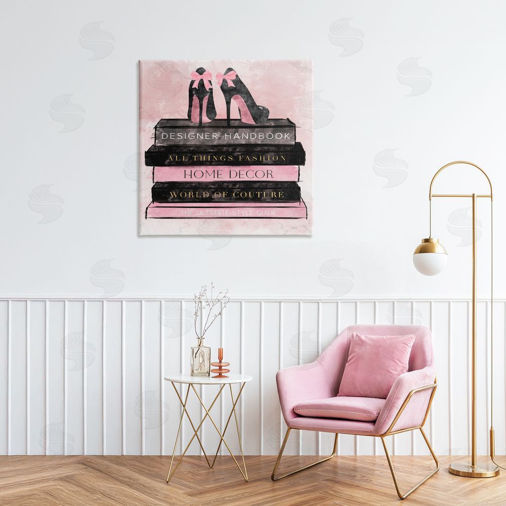 Natalie Carpentieri All Things Fashion Book Stack Stretched Canvas Wall Art in Room