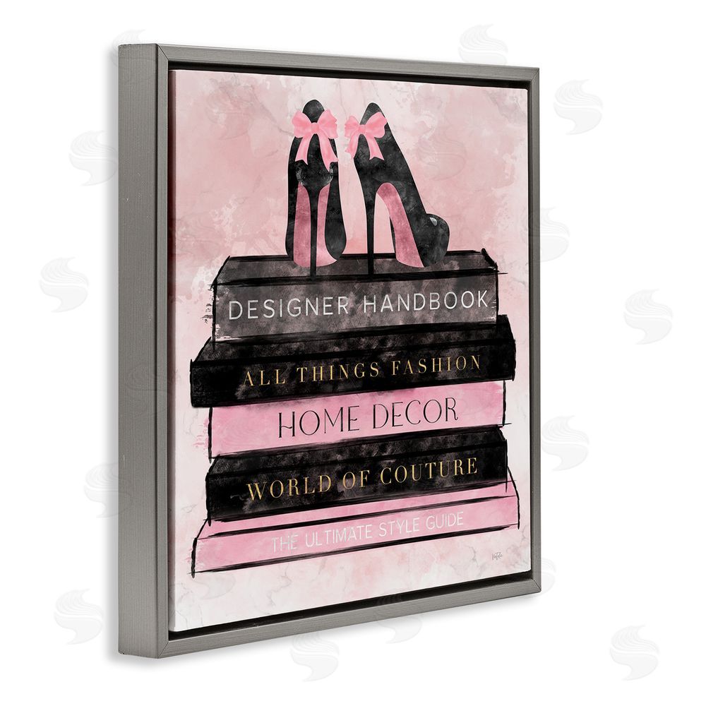 Natalie Carpentieri All Things Fashion Book Stack Gray Floating Frame Canvas Wall Art Print