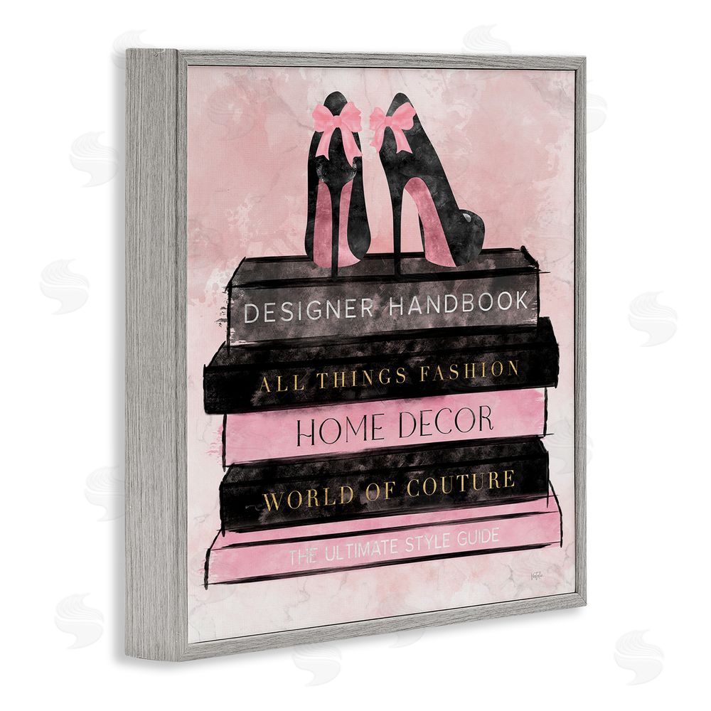 Natalie Carpentieri All Things Fashion Book Stack Gray Framed Giclee Wall Art Print
