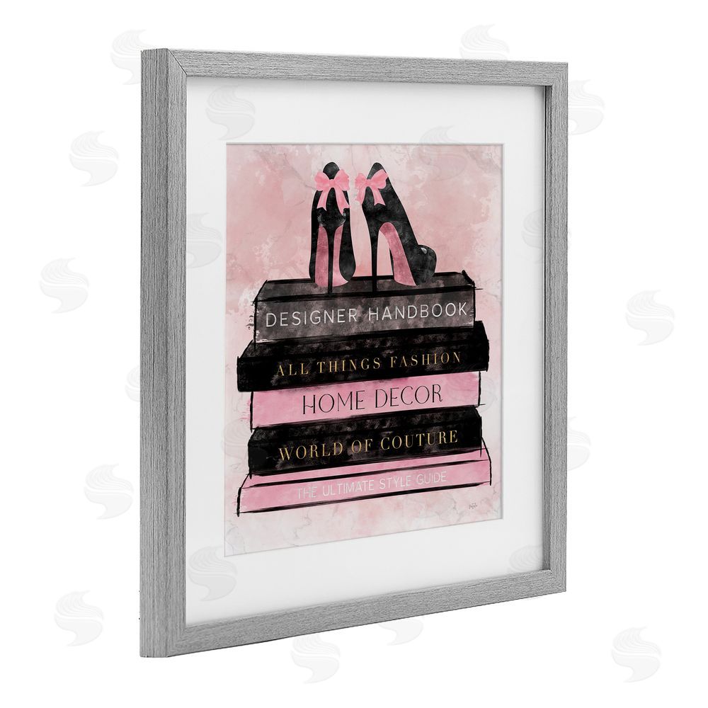Natalie Carpentieri All Things Fashion Book Stack Gray Framed Print Under Glass Wall Art