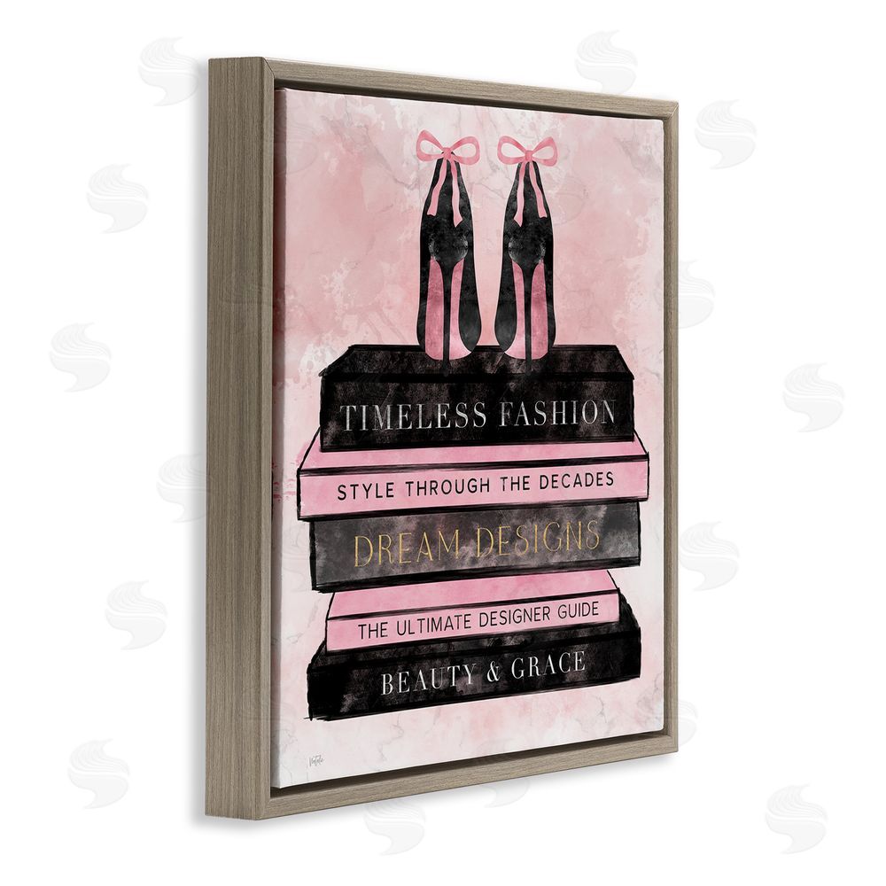 Natalie Carpentieri Blush Fashion Book Stack Brown Floating Frame Canvas Wall Art Print