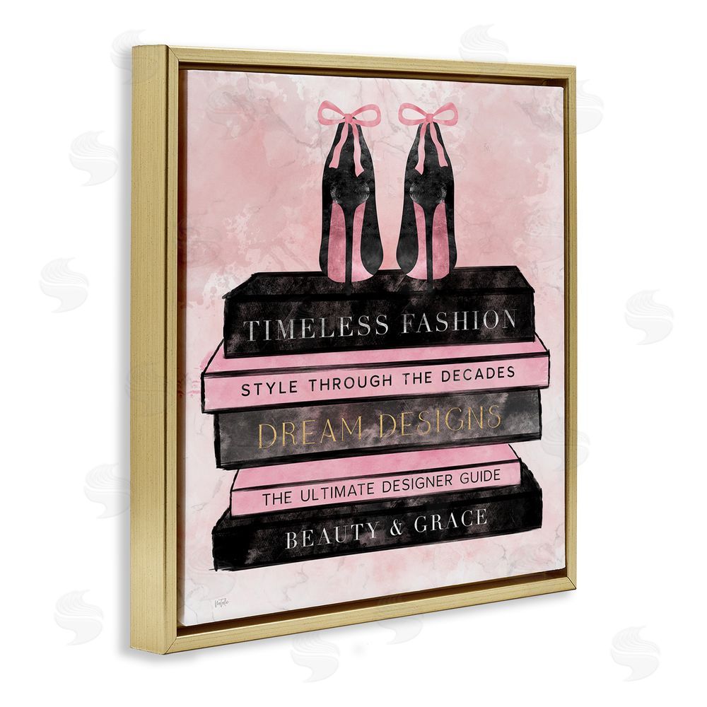 Natalie Carpentieri Blush Fashion Book Stack Gold Floating Frame Canvas Wall Art Print