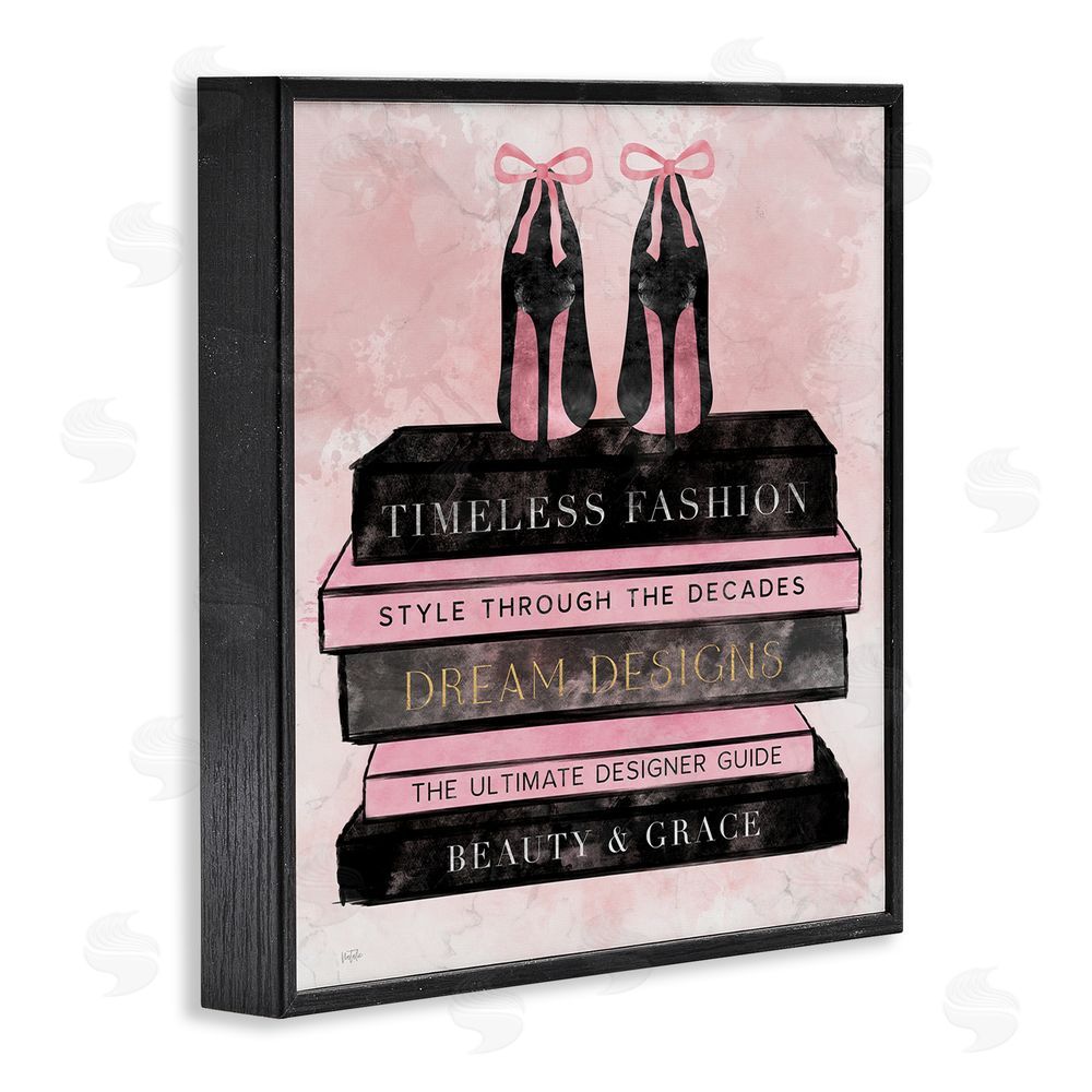 Natalie Carpentieri Blush Fashion Book Stack Black Framed Giclee Wall Art Print