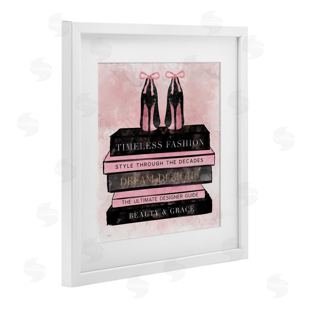 Natalie Carpentieri Blush Fashion Book Stack White Framed Print Under Glass Wall Art
