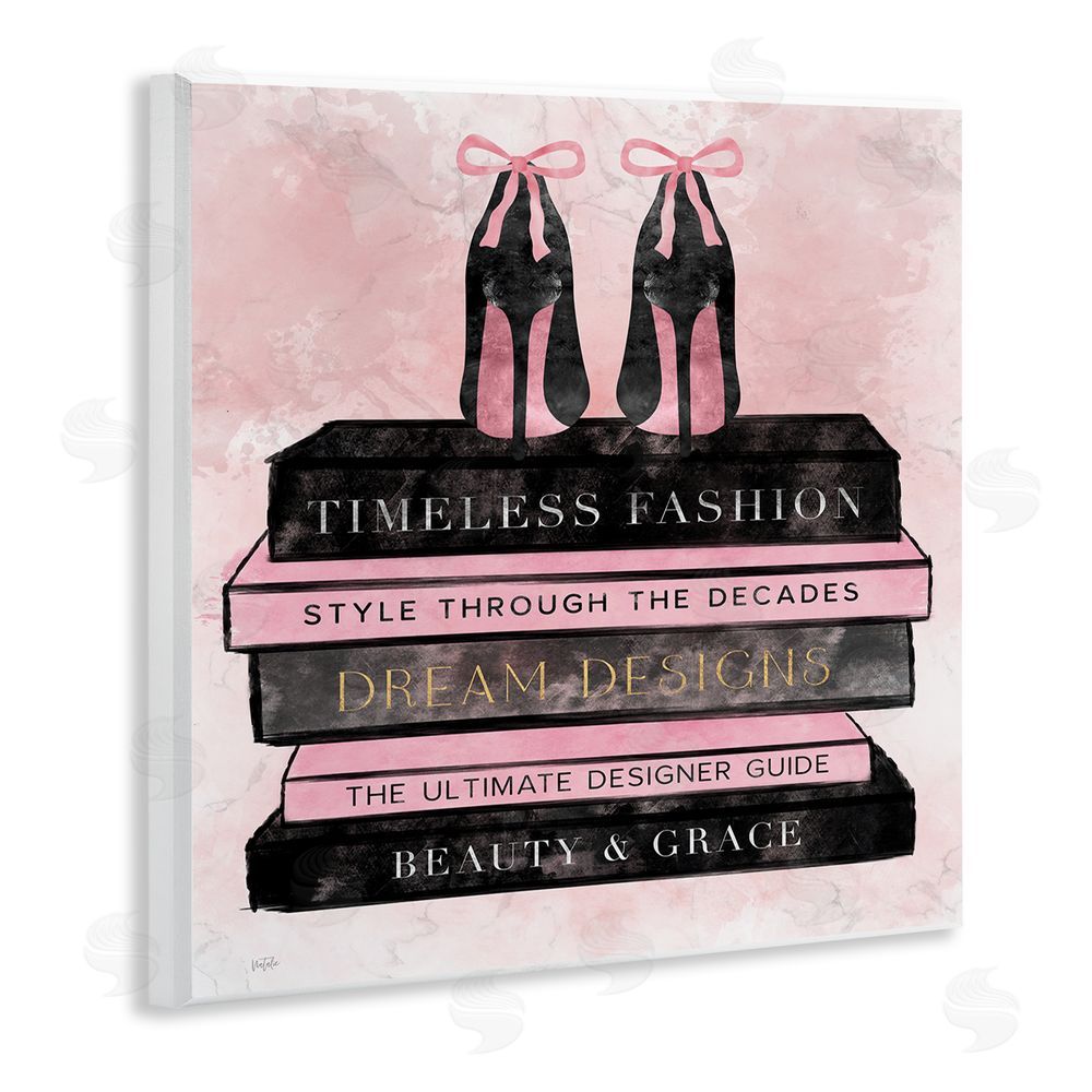 Natalie Carpentieri Blush Fashion Book Stack Wooden Wall Plaque Art Print
