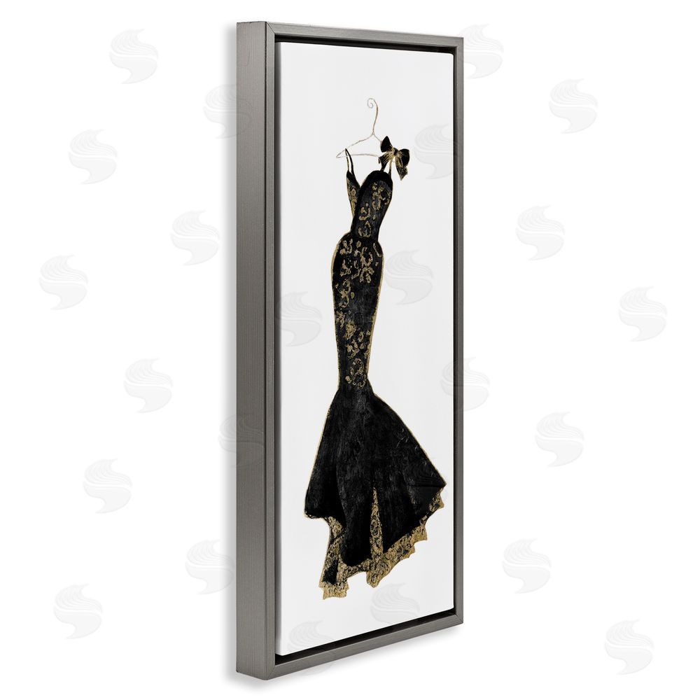 Janet Tava Brocade Black Evening Gown Gray Floating Frame Canvas Wall Art Print