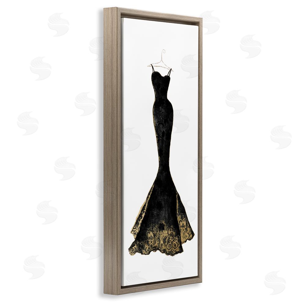 Janet Tava Gilded Black Evening Gown Brown Floating Frame Canvas Wall Art Print