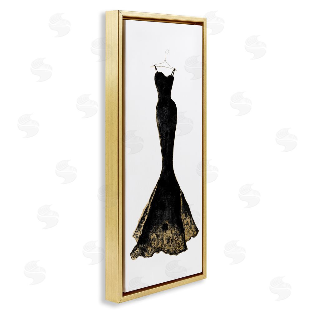 Janet Tava Gilded Black Evening Gown Gold Floating Frame Canvas Wall Art Print