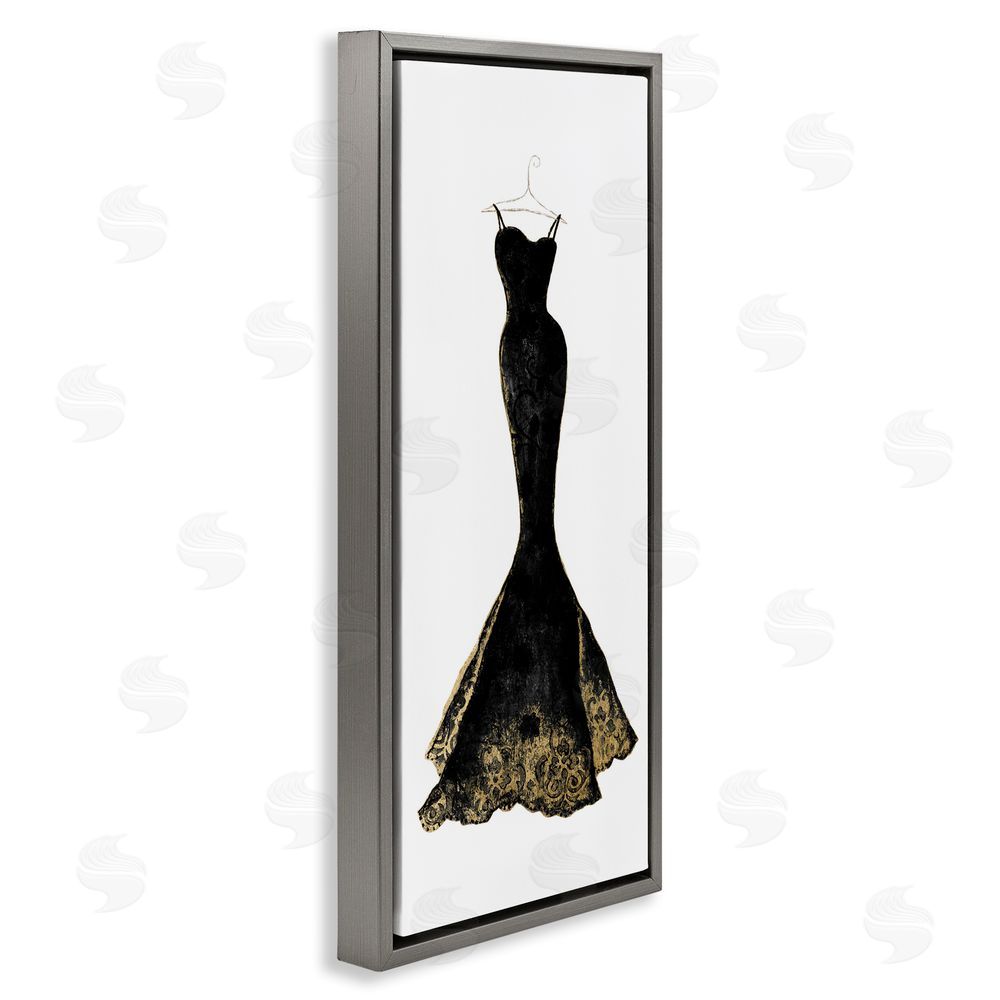 Janet Tava Gilded Black Evening Gown Gray Floating Frame Canvas Wall Art Print