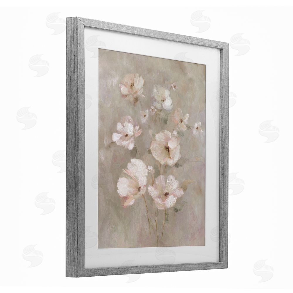 Carol Robinson Blush Florals over Beige Gray Framed Print Under Glass Wall Art