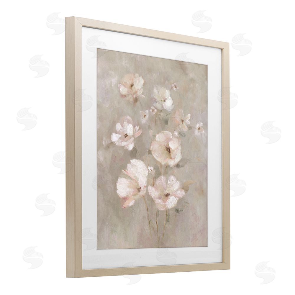Carol Robinson Blush Florals over Beige Brown Framed Print Under Glass Wall Art
