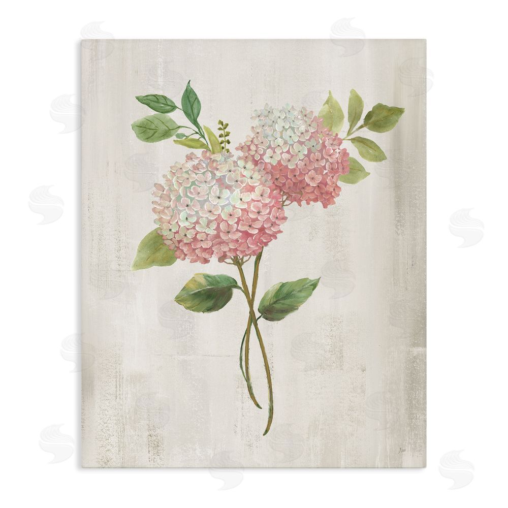 Nan Pink Hydrangea Paired Stems Stretched Canvas Wall Art Print