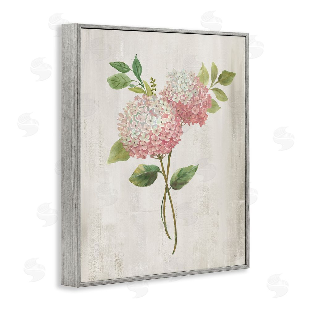 Nan Pink Hydrangea Paired Stems Gray Framed Giclee Wall Art Print