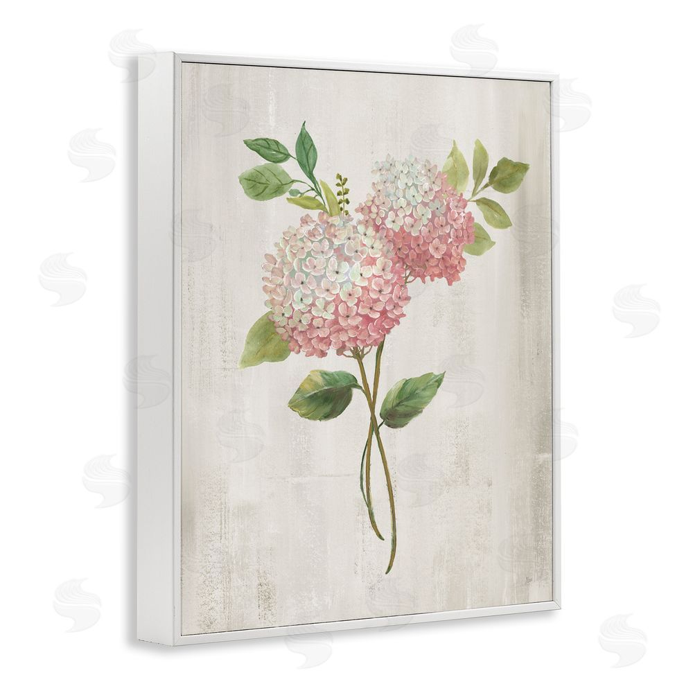 Nan Pink Hydrangea Paired Stems White Framed Giclee Wall Art Print