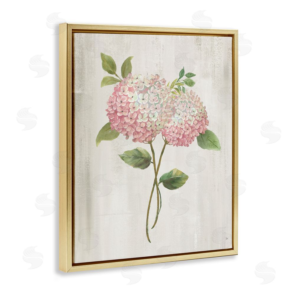 Nan Vintage Pink Hydrangea Gold Floating Frame Canvas Wall Art Print