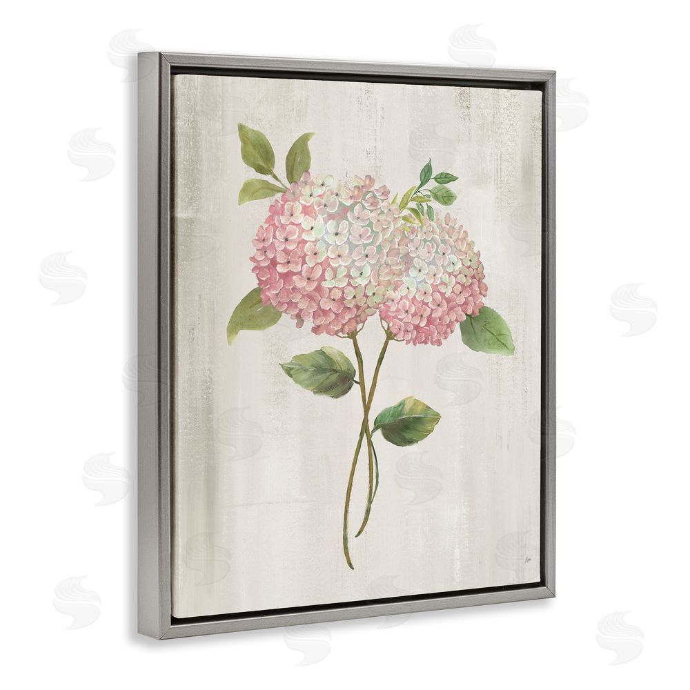 Nan Vintage Pink Hydrangea Gray Floating Frame Canvas Wall Art Print