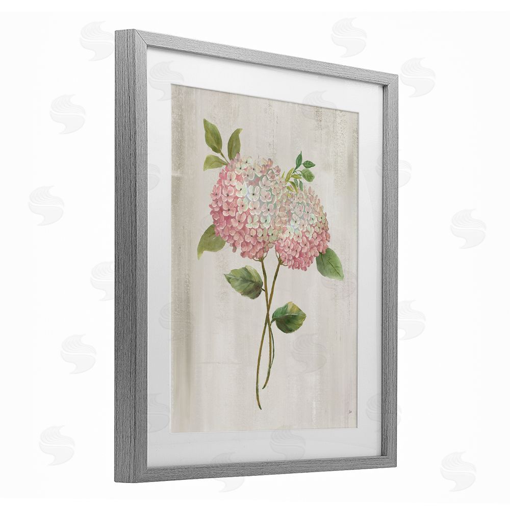 Nan Vintage Pink Hydrangea Gray Framed Print Under Glass Wall Art