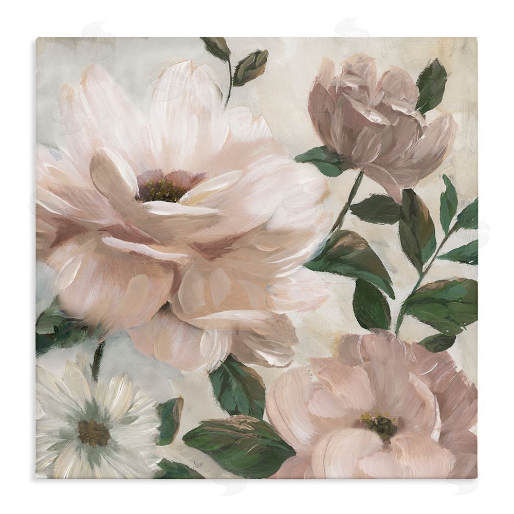 Nan Budding Blush Peonies & Leaves Stretched Canvas Wall Art Print
