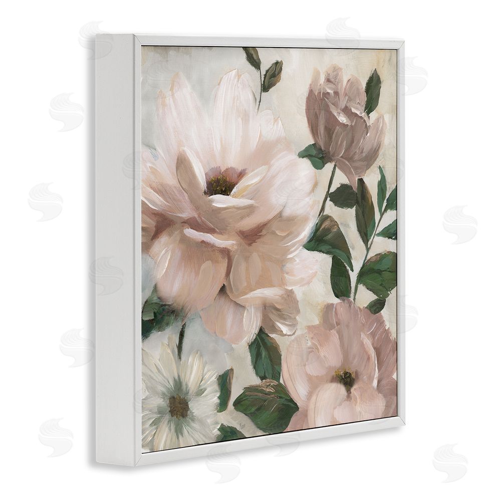 Nan Budding Blush Peonies & Leaves White Framed Giclee Wall Art Print