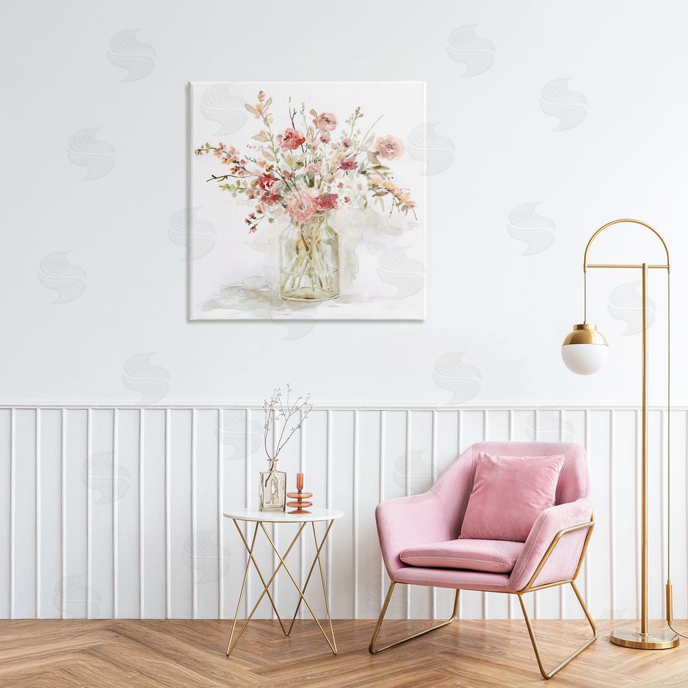 Carol Robinson Springtime Blooms in Glass Vase Stretched Canvas Wall Art in Room