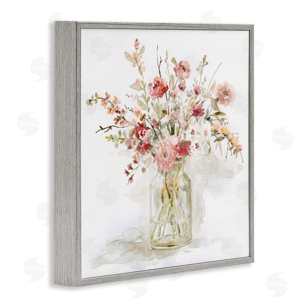 Carol Robinson Springtime Blooms in Glass Vase Gray Framed Giclee Wall Art Print